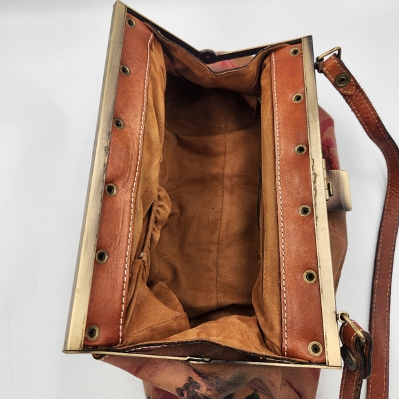 Patricia Nash Ferrera Frame Floral Shoulder Clutch Satchel Leather Bag Brown - Picture 9 of 16